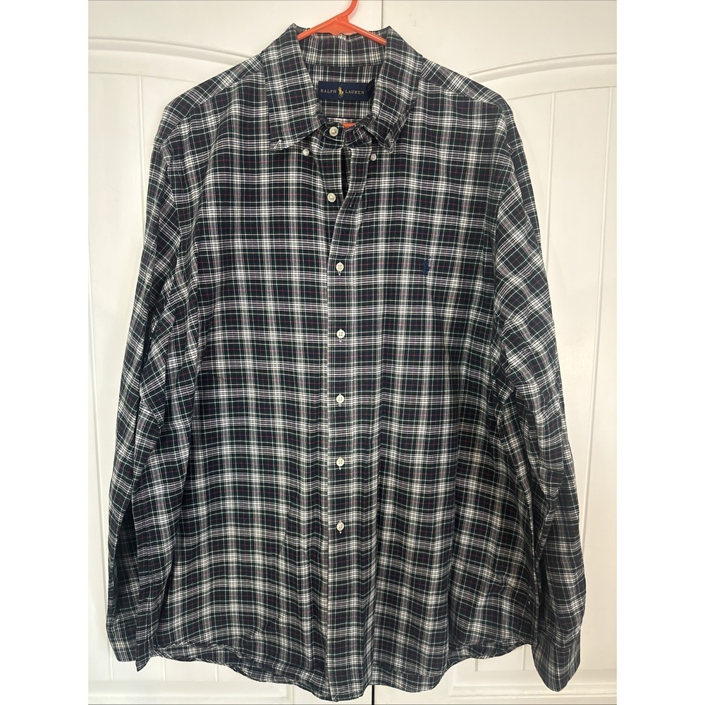 Ralph Lauren Polo Men's Button Down Long Sleeve Dark Green Check Shirt XX-Large